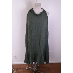 Tempo Paris Womens Medium Dress Linen Sleeveless Midi Lagenlook Ruffle Green